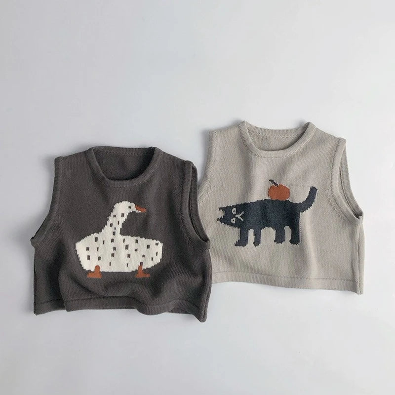 Pull sans manches motif animaux