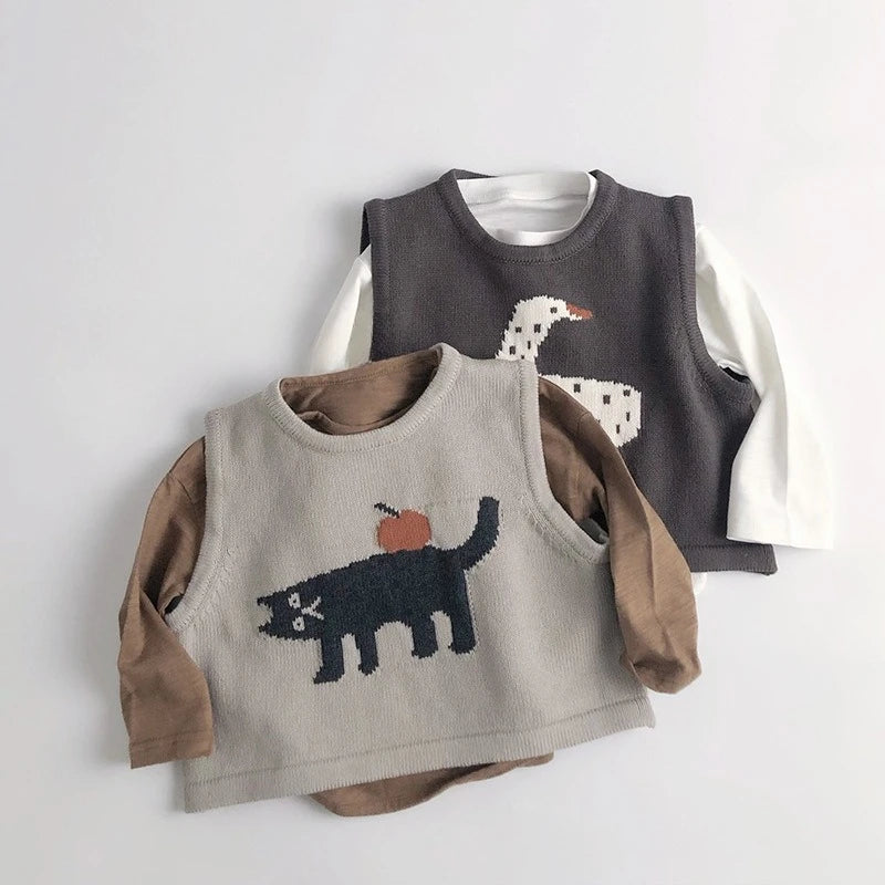 Pull sans manches motif animaux